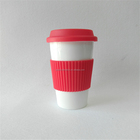 sublimation custom double wall ceramic travel mug with silicone lid,coffee mug