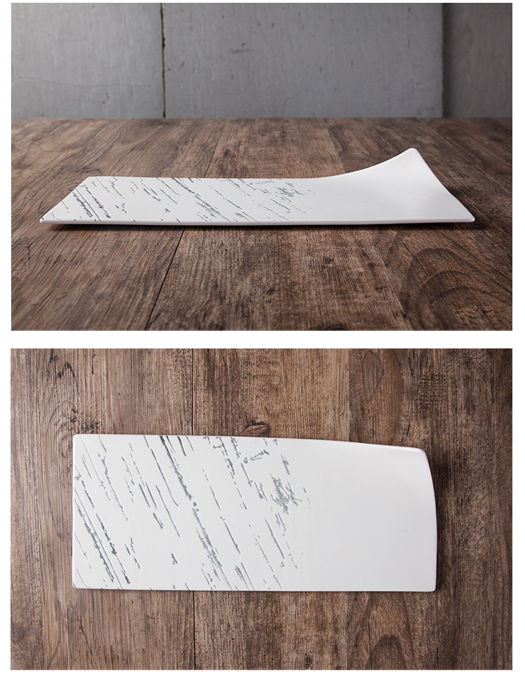 Durable Hotel Porcelain Flat Food Tray Modern Ceramic Marble Design Plate