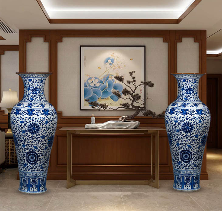 Cheap blue and white chinese reproduction ceramic floor vase