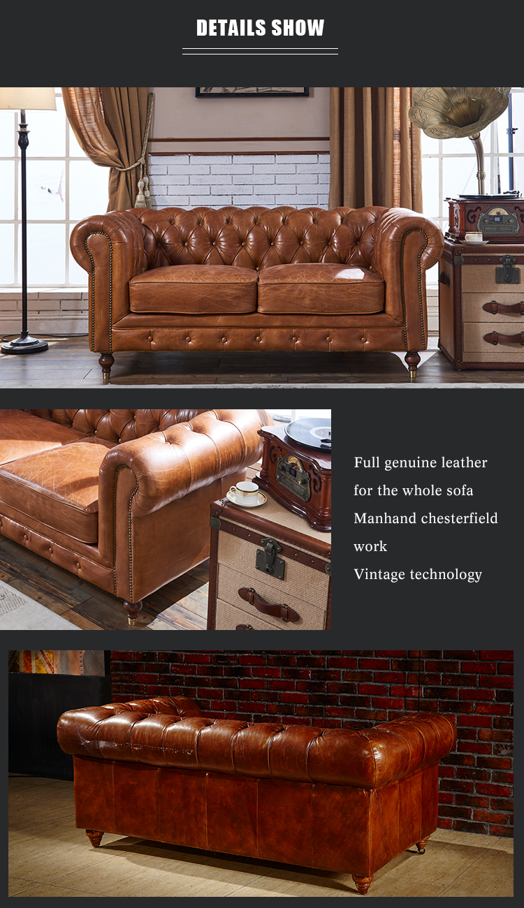 Bespoke office sofa love seat vintage distressed leather classic chesterfield style sofa couch tufted buttons British design