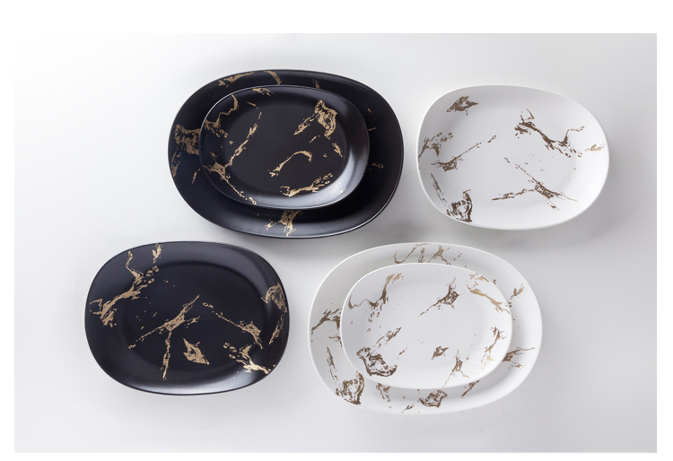 Ceramic Gold Marble Dessert Plate White And Black