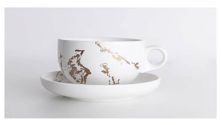 Custom Design Luxury Gold Marble Cup With Saucer Set