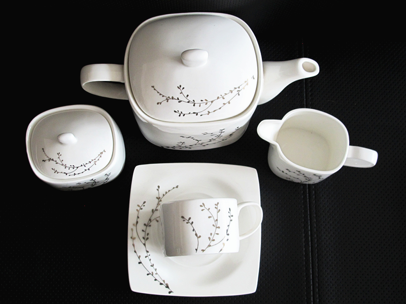 square elegant branch pattern fine bone china tea sets in 15pcs