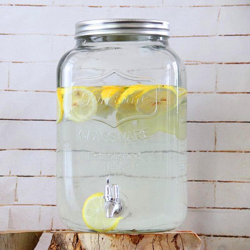 Haonai 8L glass beverage jar larger mason jar with stainless steel faucet and cover