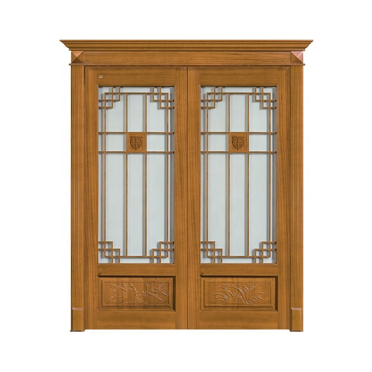 Construction builder interior room hinge wooden door tempered glass sliding wooden door