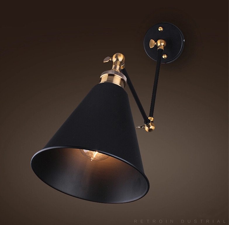 bedroom restaurant bar bedside black retro Industrial wrought iron wall lamp