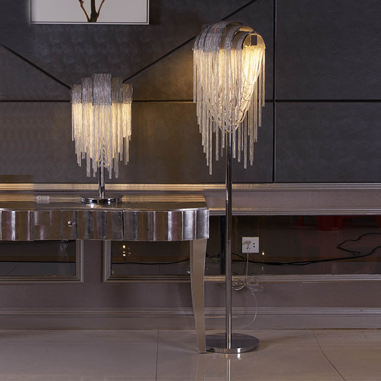 Creative personality post-modern tassel aluminum chain floor lamp for designers and engineers