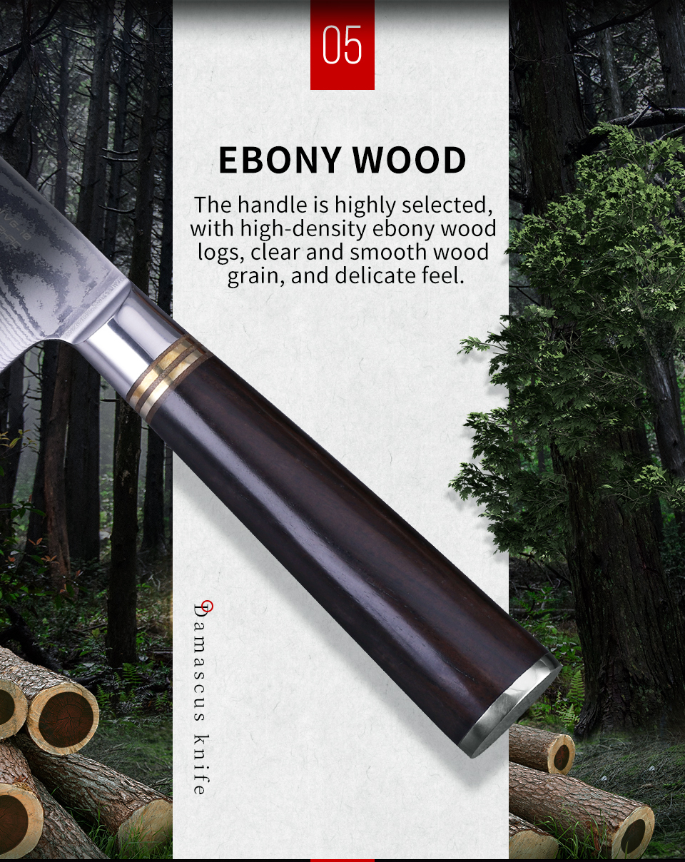 FINDKING 6.5 Inch Ebony Wood Handle 67 Layers 10Cr15CoMoc Damascus Steel Knife Kitchen Knife Nakiri Knife
