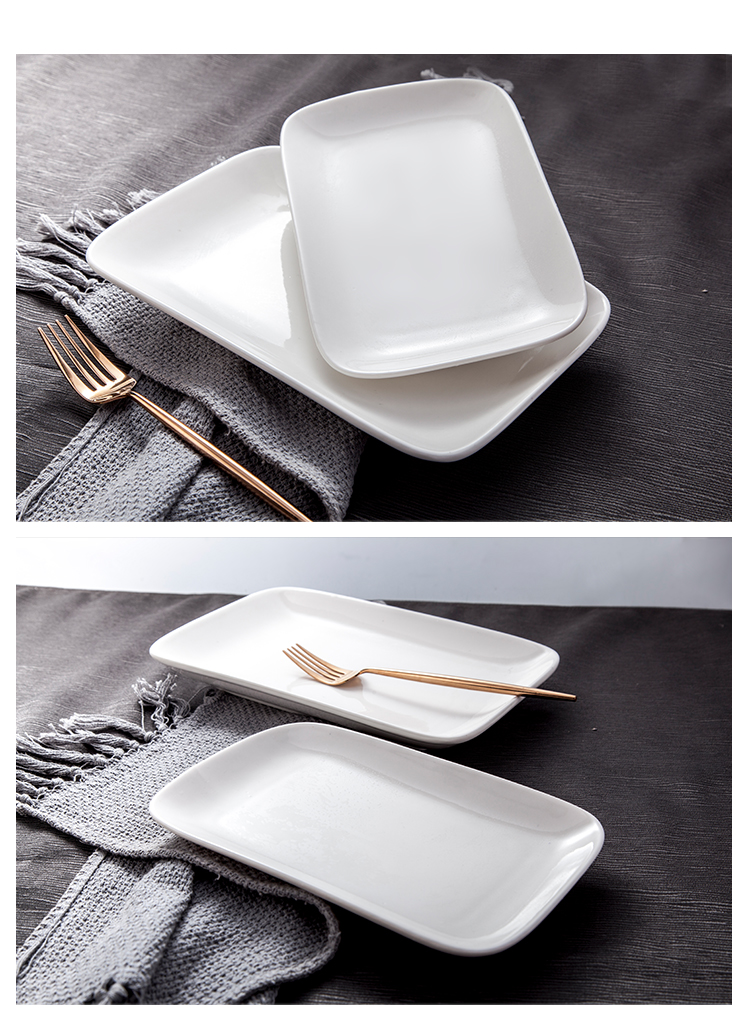 Manufacturer Custom logo Banquet Bright White Dining Food Serving Plate Deep Ceramic Rectangular Plate