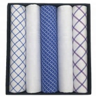Hengli 5 pack grey grid blue grid business man handkerchief gift box with PVC plastic window