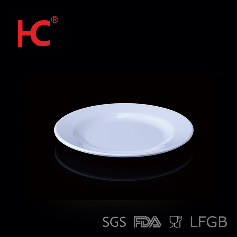 Wholesale dinner plates hotel tableware glossy white 100% melamine round plate