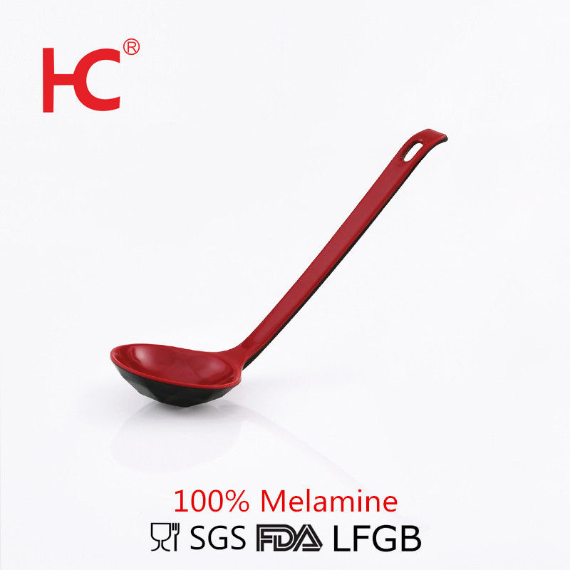 Melamine large serving ladle spoon black and red custom plastic spoon