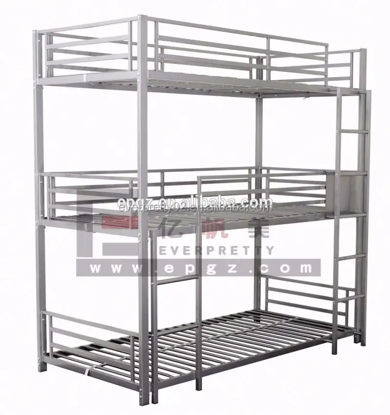 Dormitory metal bed frame, 3 tier bunk beds pictures, triple metal bunk bed