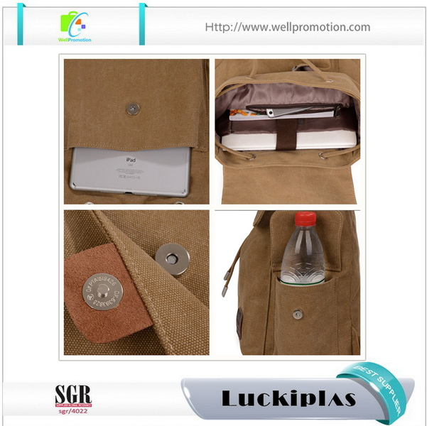 Vintage Canvas Rucksack mit Kordelzug, Wanderrucksack Rucksack