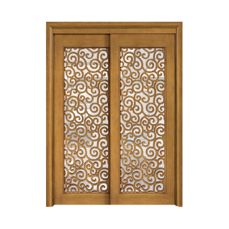 Chinese pattern sliding wood door glass door for sale