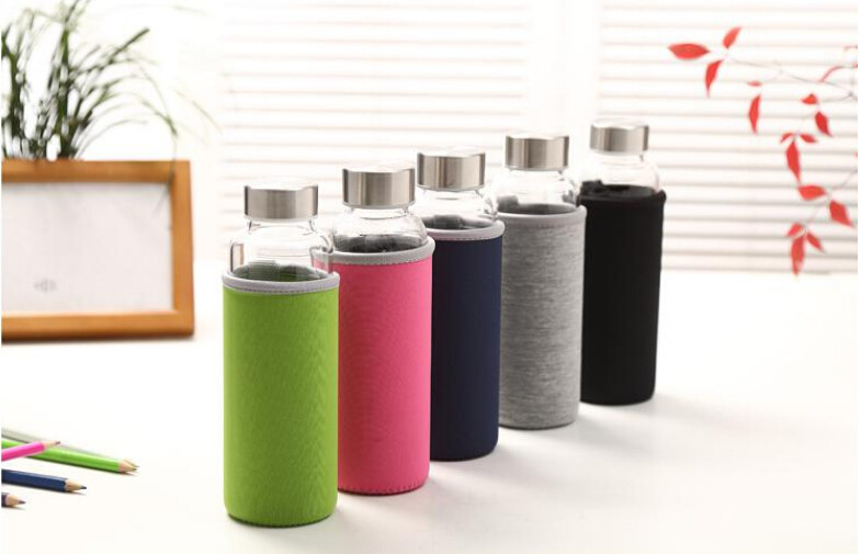 280/360/420/550ml borosilicate glass water bottle with lid