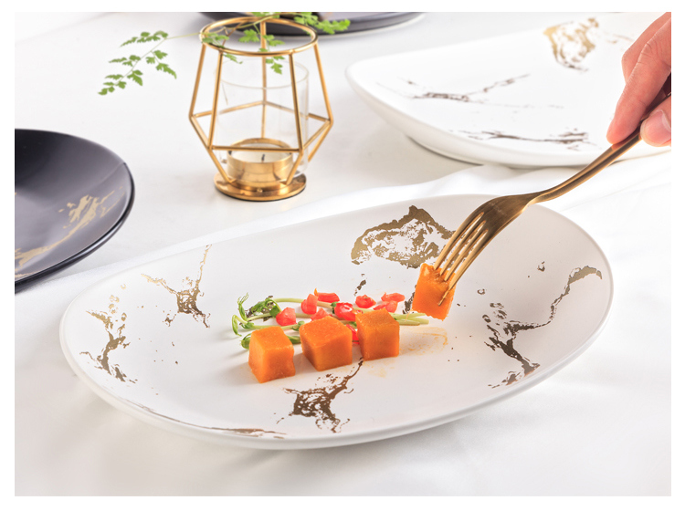 Ceramic Gold Marble Dessert Plate White And Black