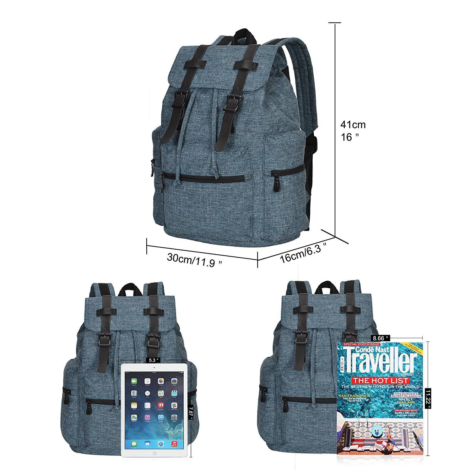 Rucksack mit Vintage-Klappe aus Segeltuch mit Kordelzug für Reisen über Nacht für Teenager