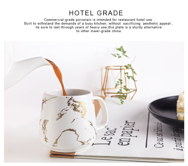 Custom Logo Print Eco-Friendly Porcelain Matte White Marble Gold Mug
