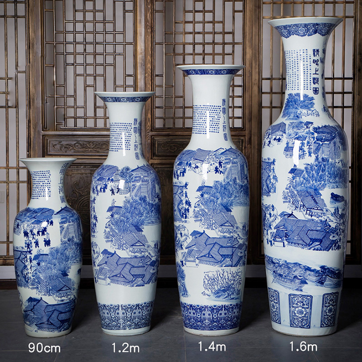 Antique blue and white porcelain outdoor decorative vases