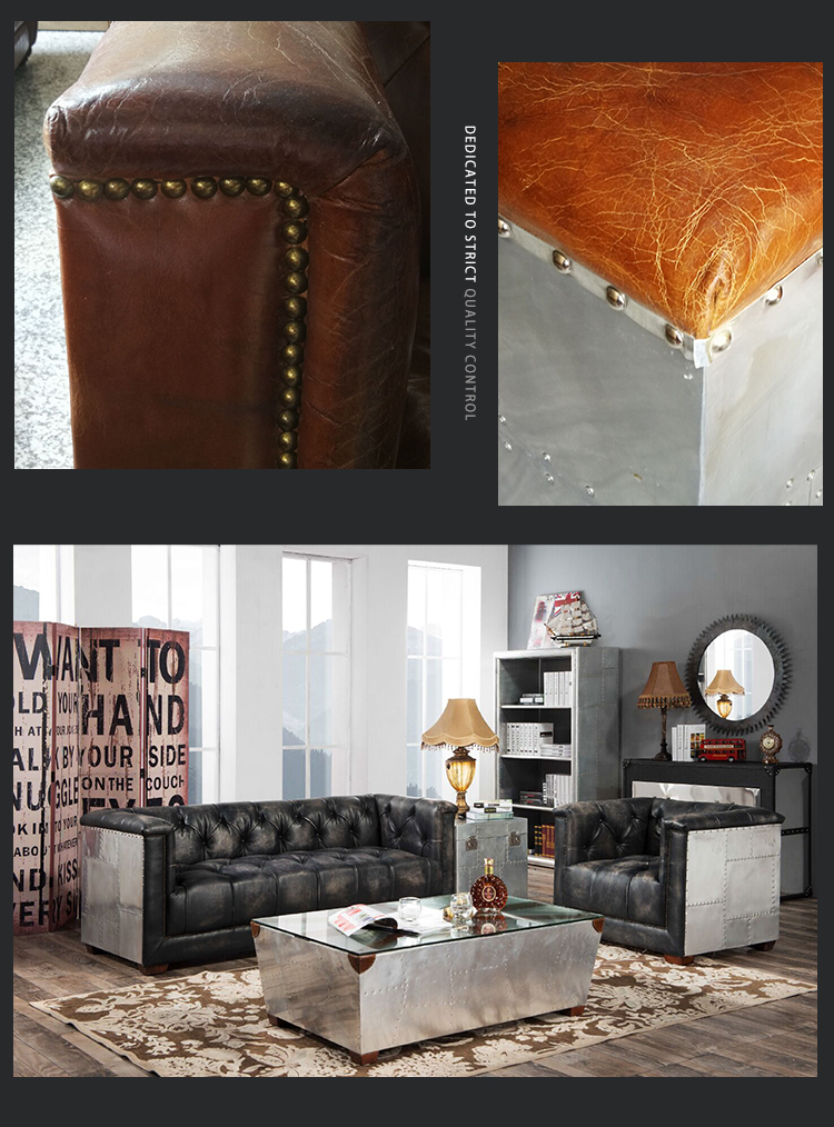 American modern style furniture antique 3 Seater upholstery vintage leather living room used chesterfield leisure sleeper sofa