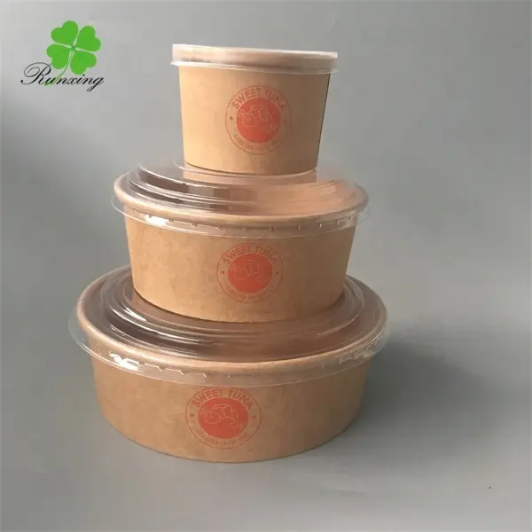 Microwaveable Biodegradable Custom Kraft Ramen Paper Bowl with Lids