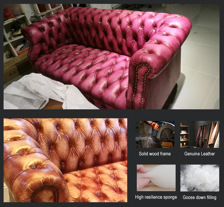 Bar club grey leather chesterfield sofa Public Club Sofa Lobby Sofa