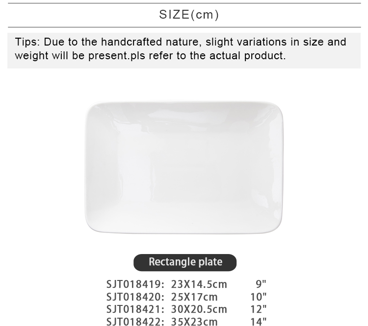 Manufacturer Custom logo Banquet Bright White Dining Food Serving Plate Deep Ceramic Rectangular Plate