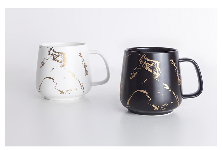 Custom Logo Print Eco-Friendly Porcelain Matte White Marble Gold Mug