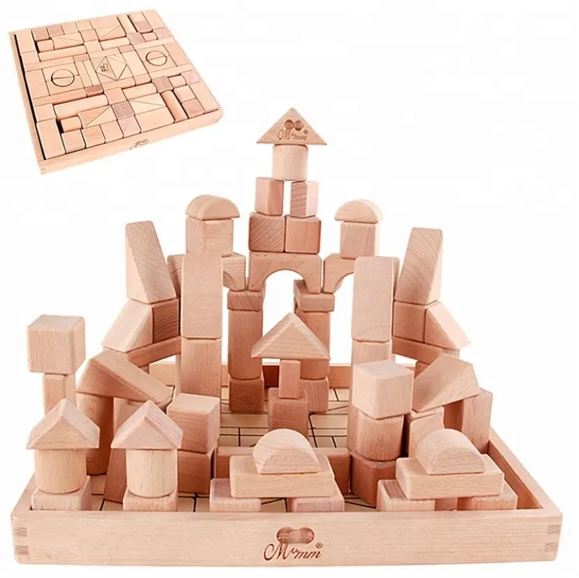 Wholesales 75PCS Beech Wooden Building Blocks For Kids Educational DIY toys
