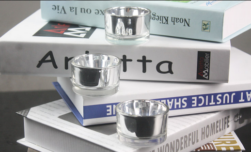 Glass tea light holder,glass candle holder with painted silver inside.