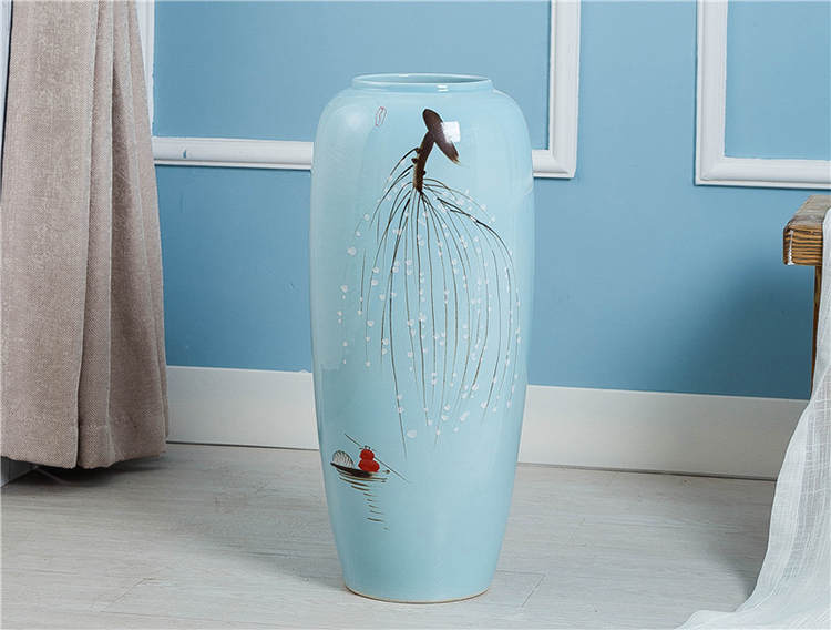 Hand drawing blue color floor home decoration ceramic vase