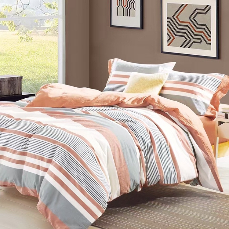 Custom 4PCS 1200 thread count stripes microfiber comforter set bedsheet cotton bed sheet