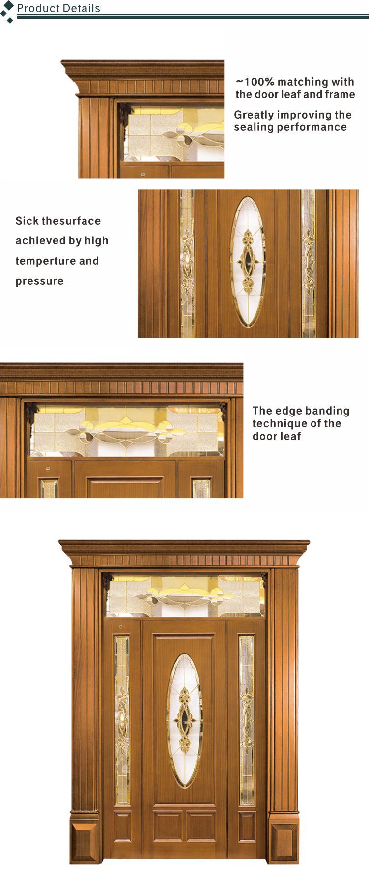Villa decoration entrance Elegant art glass wooden doors