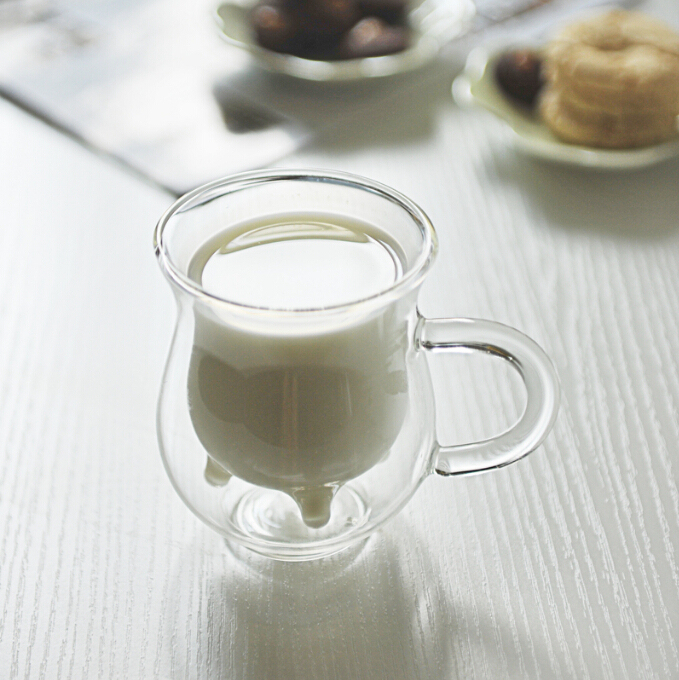 Glass Coffee Mugs - Double Wall glass cup with Handle, Perfect for Latte, Americano, Cappuccicute Tea Bag