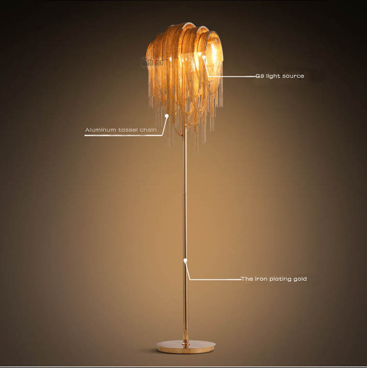 Creative personality post-modern tassel aluminum chain floor lamp for designers and engineers