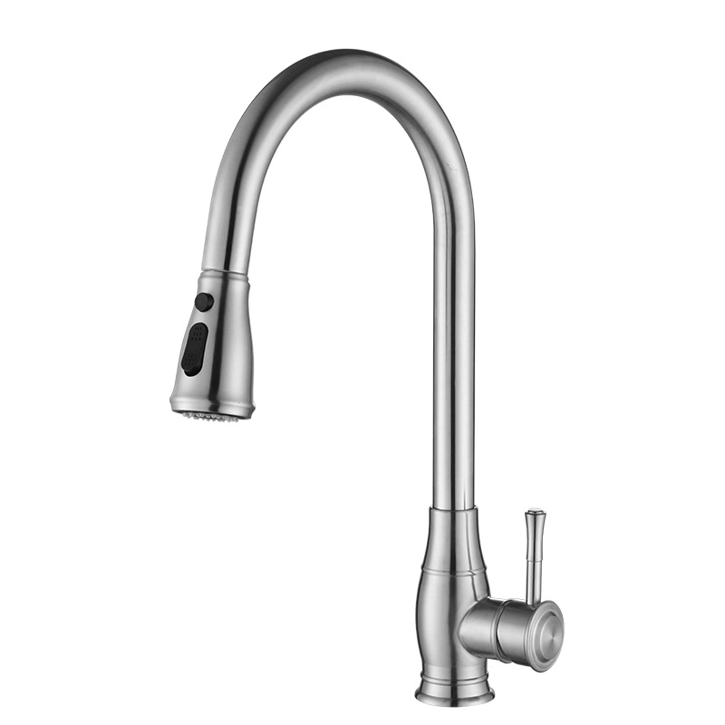 Songbai european brush nickel 304 kitchen pull-out spout sink faucet with flexible pull out spray