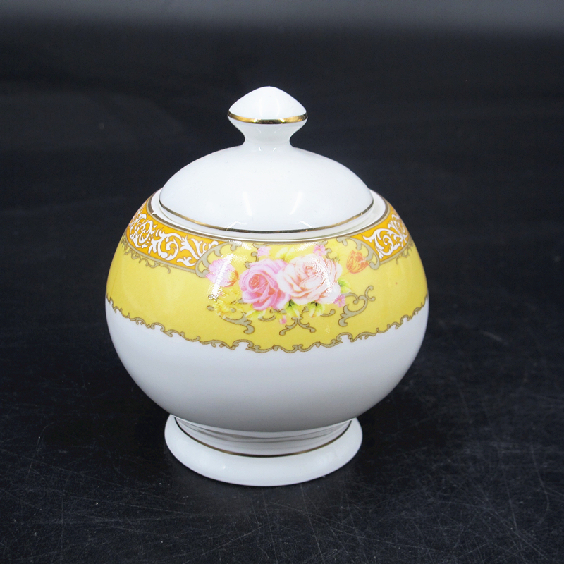 ceramic tea set 15pcs 17pcs elegant yellow decal antique European fine bone china tea set made in china