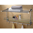 Bathroom accessory metal towel rack with glass shelf and hooks