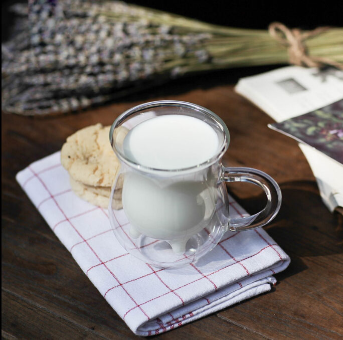 Glass Coffee Mugs - Double Wall glass cup with Handle, Perfect for Latte, Americano, Cappuccicute Tea Bag