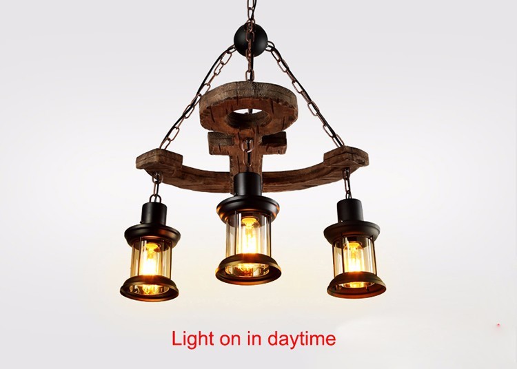 Decorative antique brass metal solid wood anchor 3 lights loft modern pendant lamp lighting