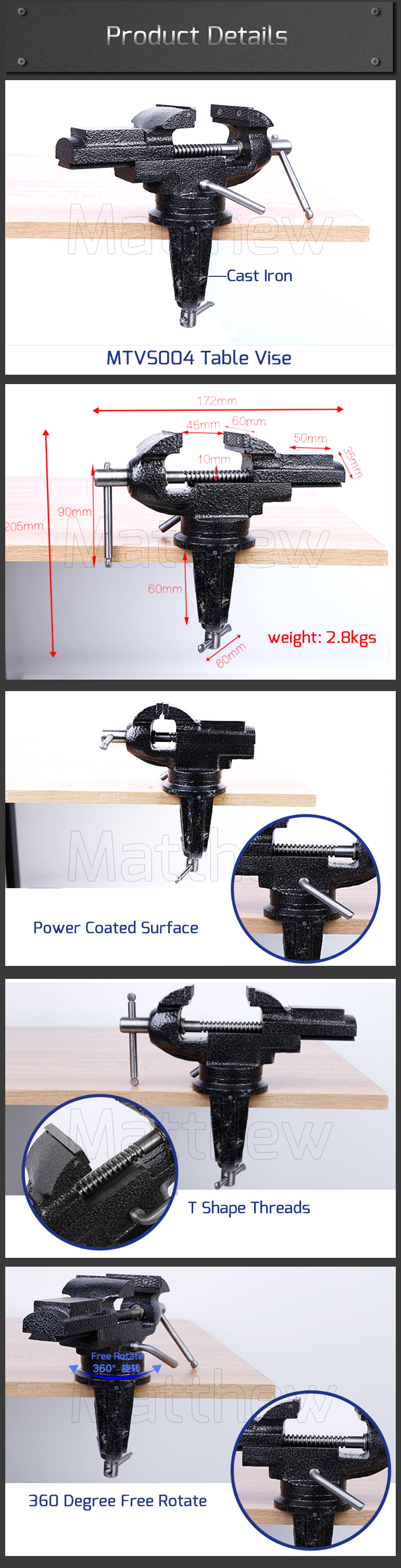 Easy Mounting Heavy Duty Free Rotate Small Table Vise