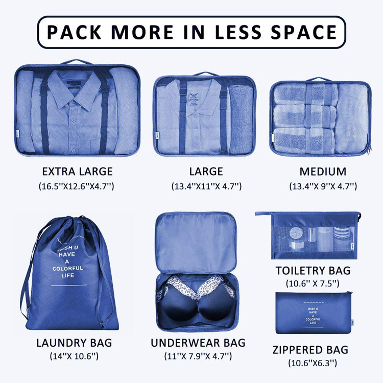 7 ensembles d'organisateur de cubes d'emballage de bagages de voyage étanches multifonctions