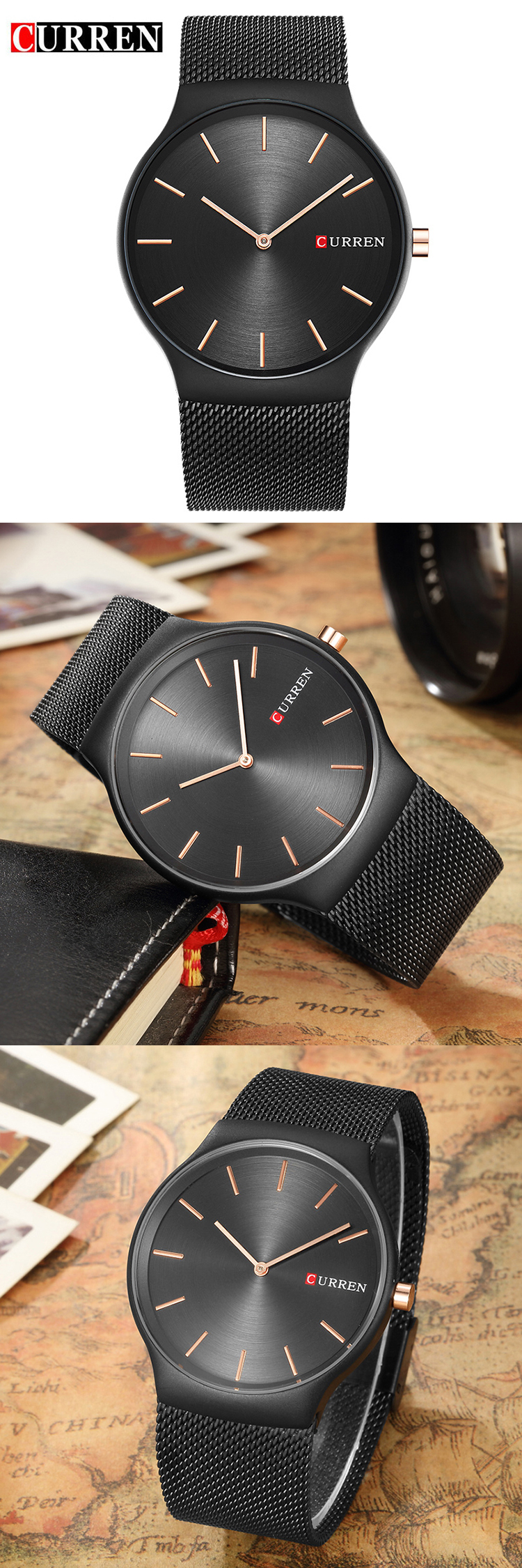 CURREN — montre-bracelet à Quartz pour hommes, accessoire de luxe, de style sportif analogique, avec pointeur, en noir, rose, or, nouvelle collection 8256, 8256