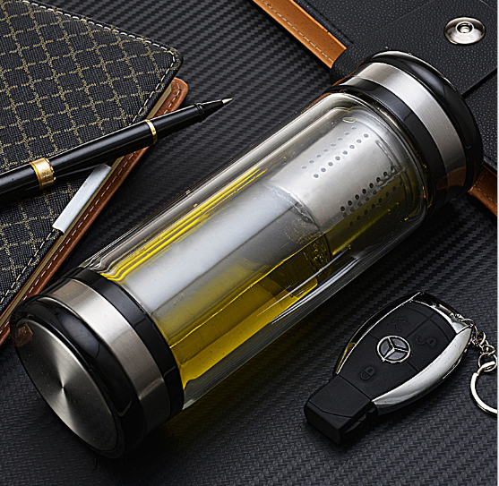 320/420ML Double Walled Glass Water Bottle with infuser