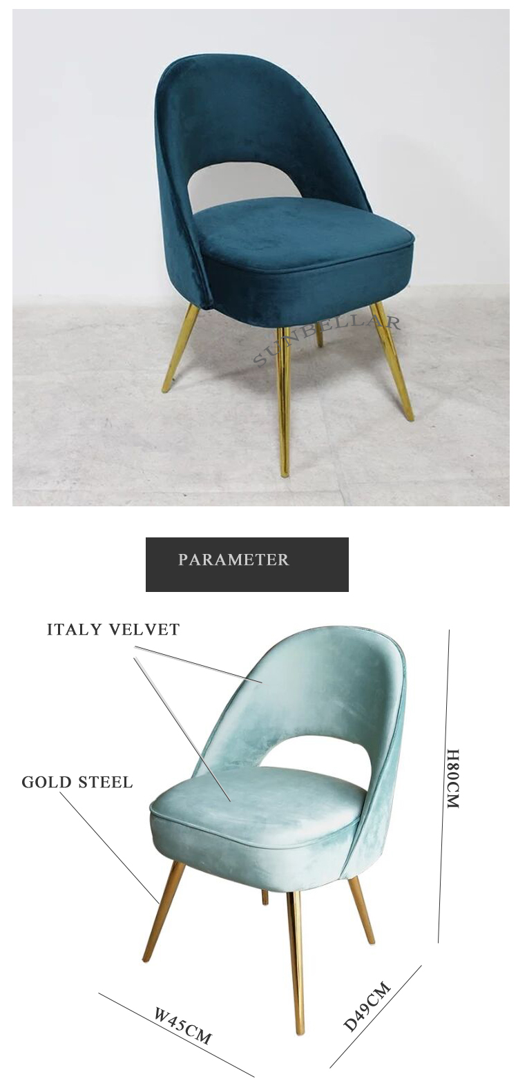 home furniture dining room chair velvet cover gold steel legs accent chair modern dining chairs