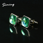 Fashionable bright color reflective pretty green crystal cufflinks for men