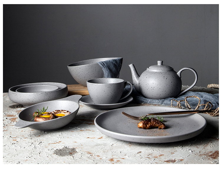 Wholesale 6" 8"10"12" Ceramic Dinner Grey Shallow Plate With Dot