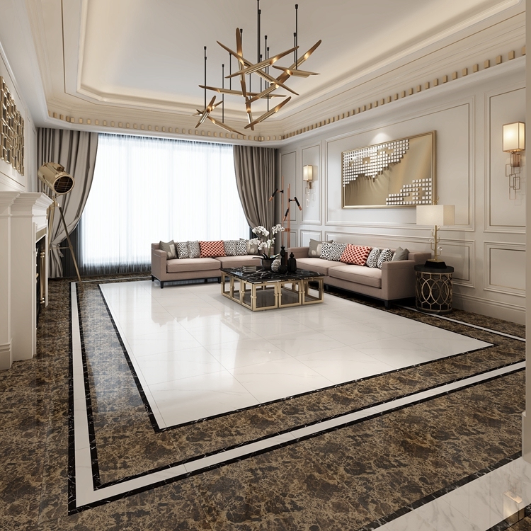 Imported Ceramic Tiles From Spain 80X80 Stock Full Polished Glazed Porcelain Dark Emperador Tile