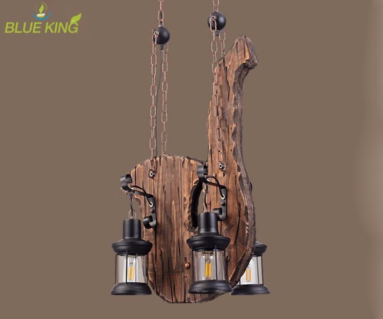 Metal Rustic design loft solid wood dining room pendant chandelier Led Decor Suspension Lampara